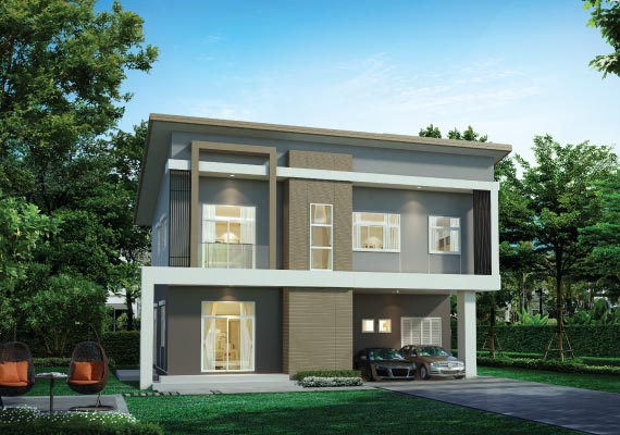 บ้าน LUSSO พี้นที่ใช้สอย 237 ตร.ม.* 3 ห้องนอน 3 ห้องน้ำ ที่่จอดรถ 4 คัน ตอบสนอง Modern Lifestyle Family Room  ห้องทำงานชั้นบน Panty และ ครัวไทยแยกส่วน พร้อมห้องแม่บ้าน